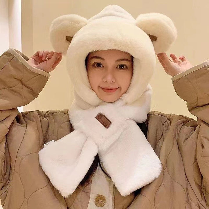 Plush set with hood, scarf, and gloves