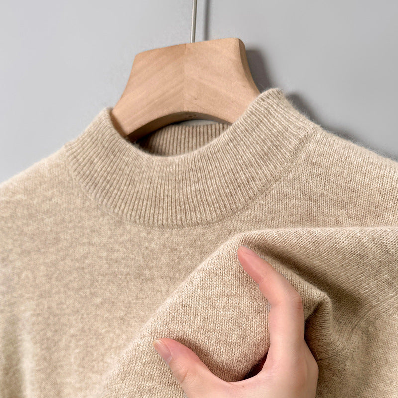 Men's pullover with stand-up collar, solid color, easy care