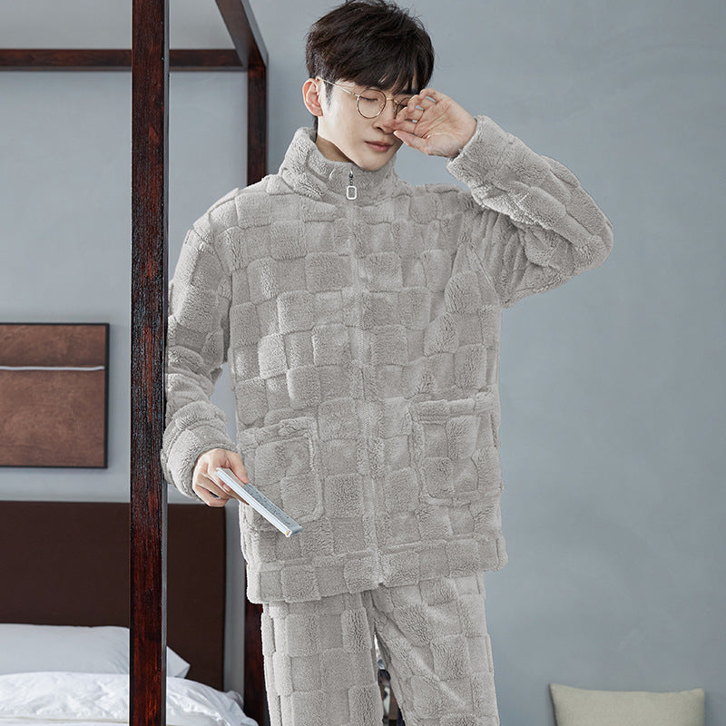 Pair-Pajama-Set made of coral fleece, lined, with zipper