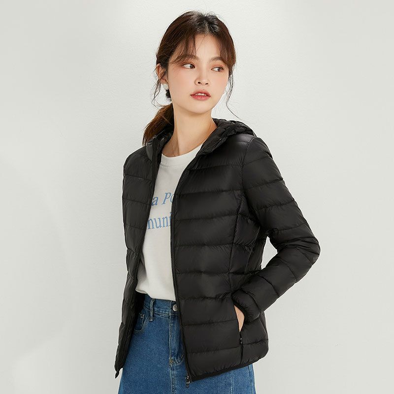 Women's down jacket, lightweight, short, with hood