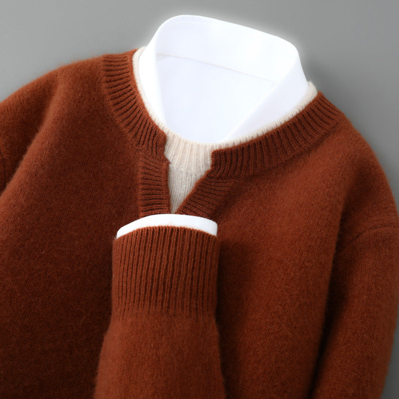 Men's wool pullover, round neck, thick knitted