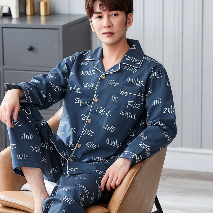 Men's Pajama Set, 100% Cotton, Long Sleeve, Plus Sizes