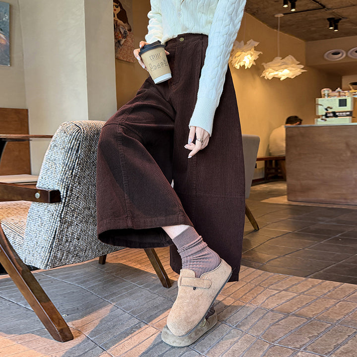 Women's corduroy pants, high-waisted, balloon cut