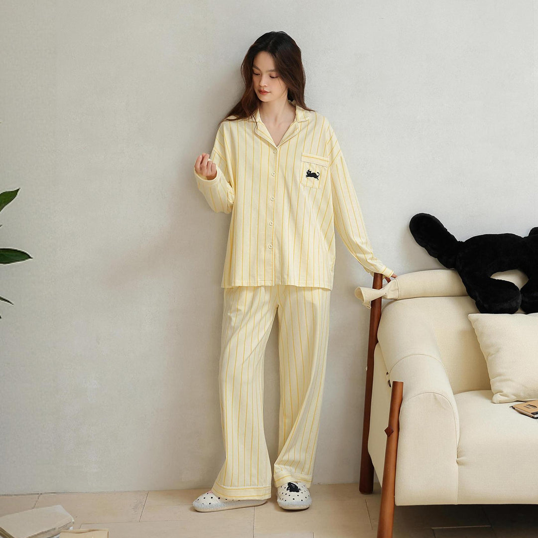 Cotton pajamas for couples, long-sleeved