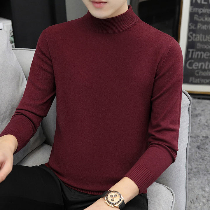 Men's knitted sweater with stand-up collar