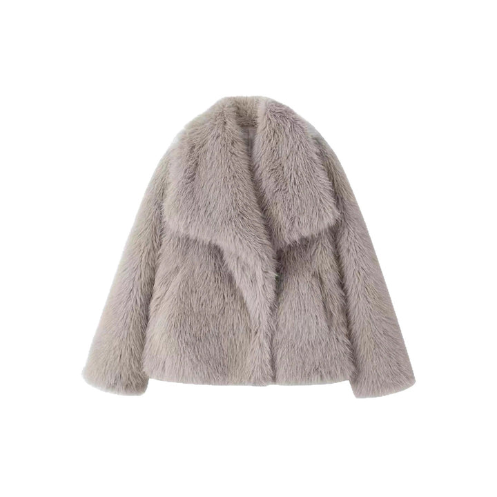 Fashionable faux fur coat with large lapels
