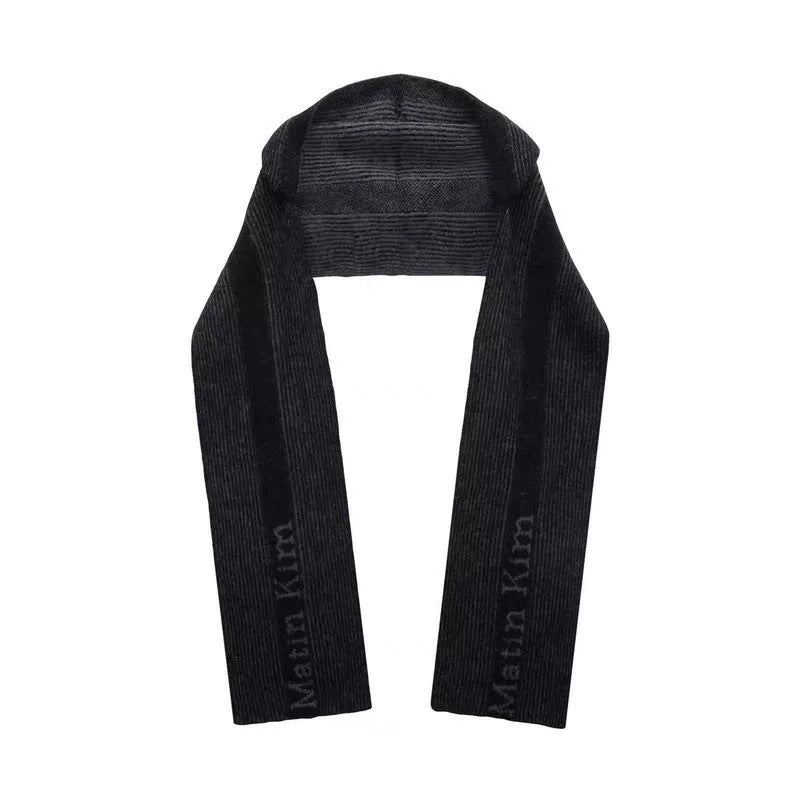 Hooded scarf made of alpaca wool, striped, 192x22 cm
