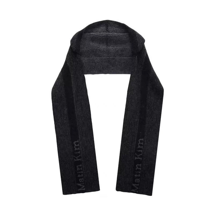 Hooded scarf made of alpaca wool, striped, 192x22 cm