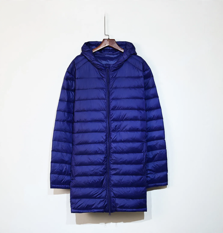 Men's down jacket, medium length, plus sizes, with hood
