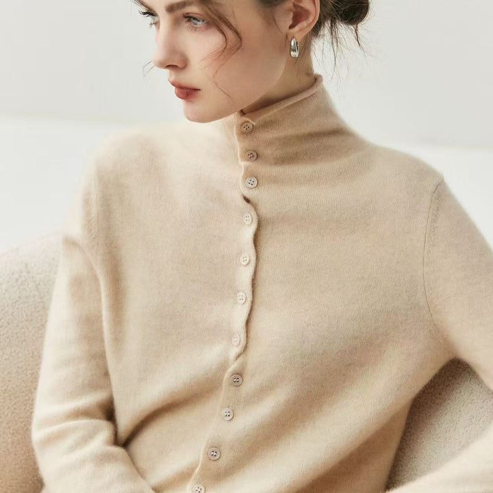 Women's cardigan with roll neck, reversible