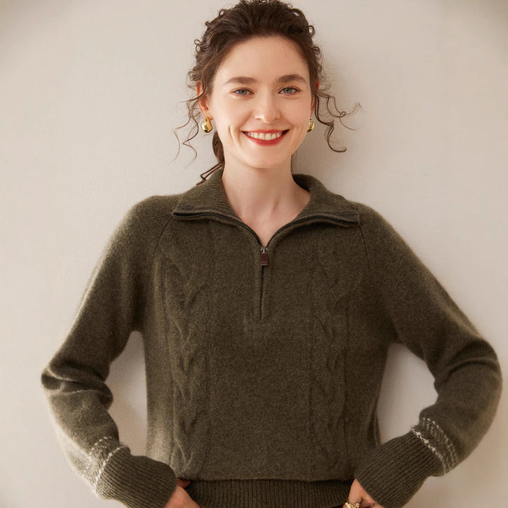 Women's cashmere sweater with stand-up collar and zipper