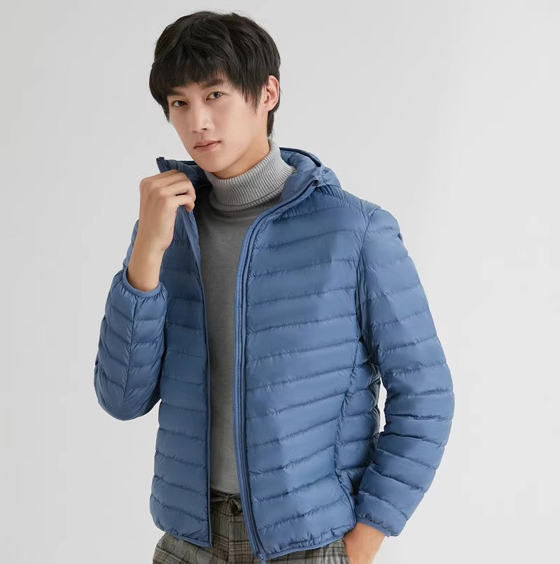 Light men's down jacket with hood