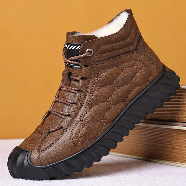 Padded men's ankle boots, synthetic leather, warm, casual
