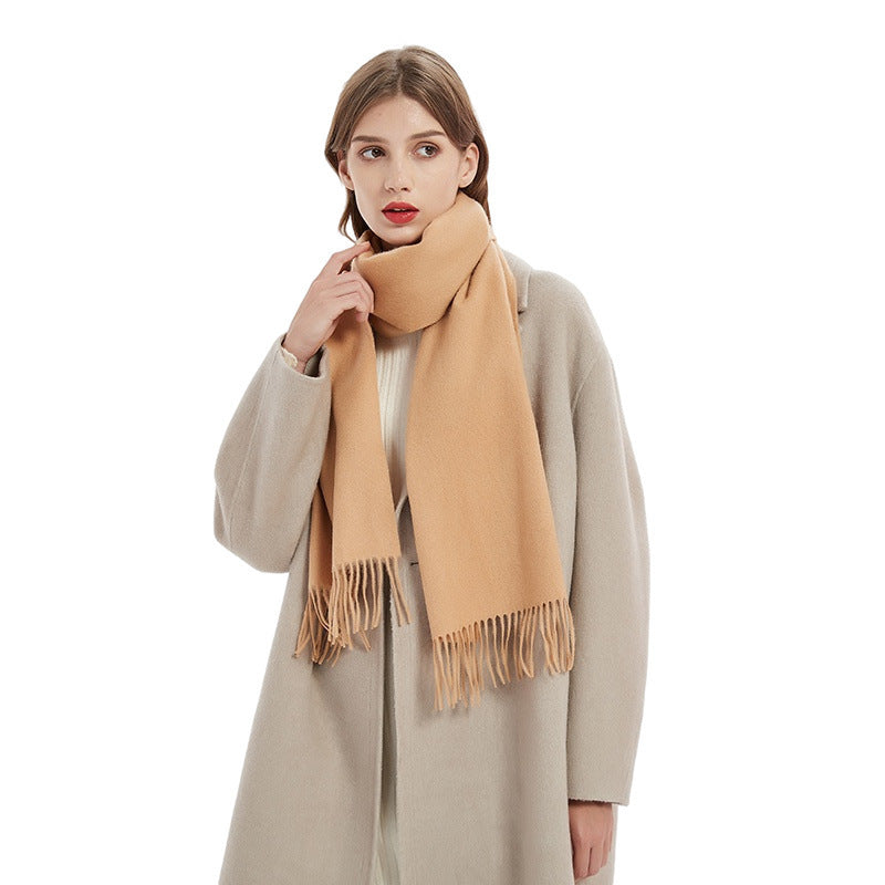Solid colored wool scarf with fringes, 32x180cm