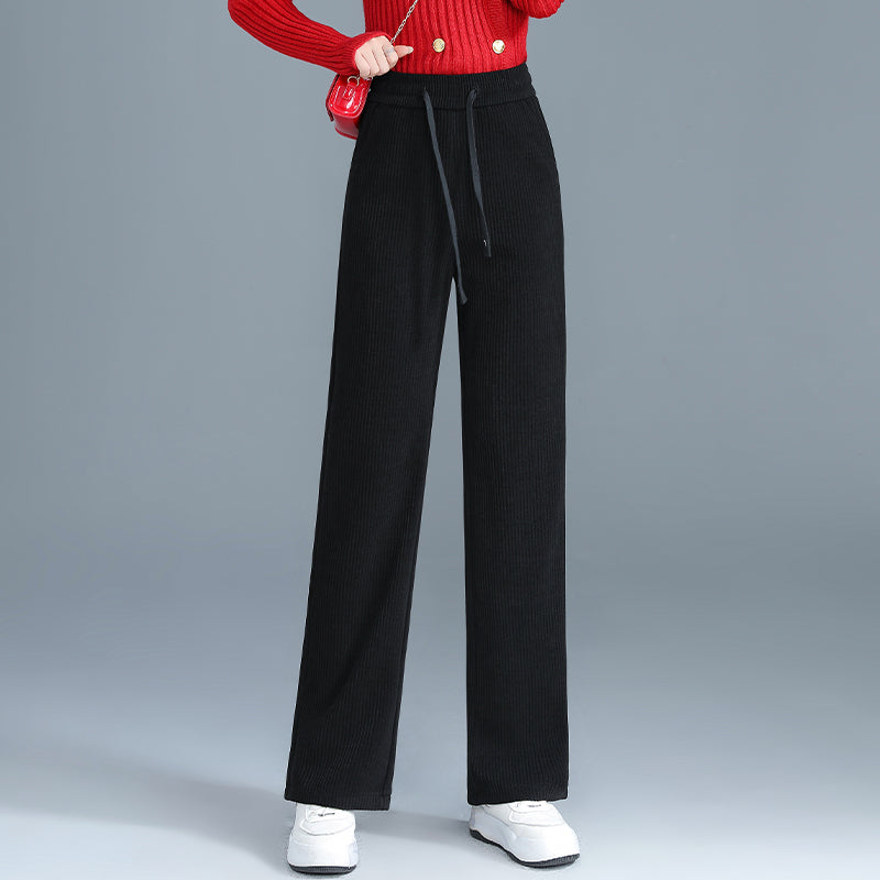 Fleece-lined corduroy pants with high waist