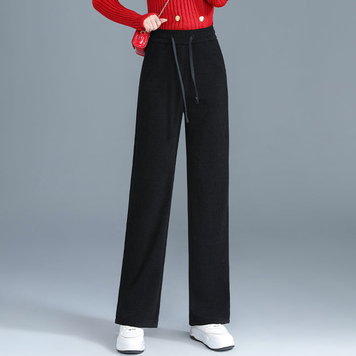 Fleece-lined corduroy pants with high waist
