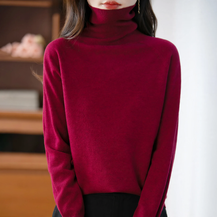 Ladies knit sweater with high collar, loose