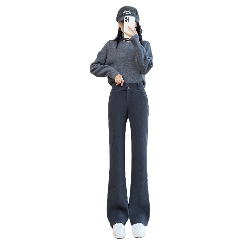 Fleece-lined corduroy pants with a slight flare