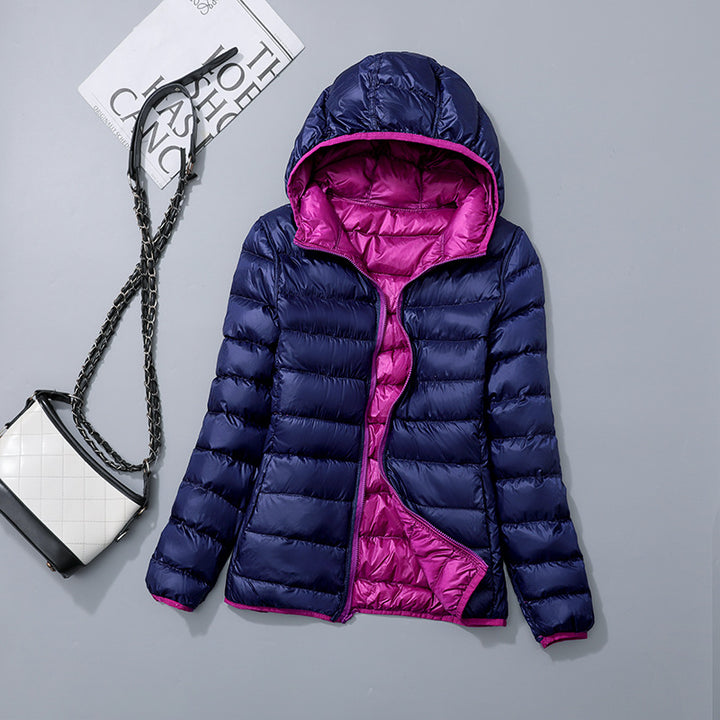 Reversible ladies' down jacket, lightweight and generously cut