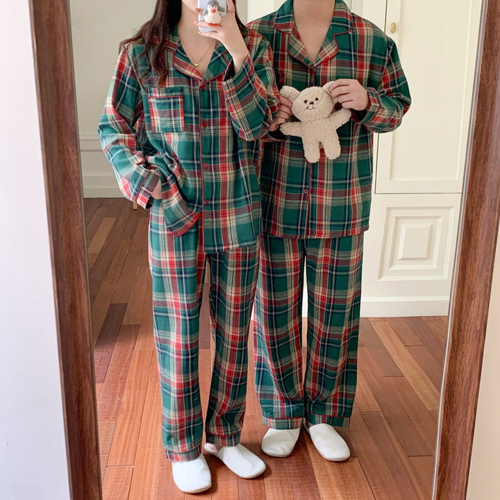 Christmas checkered loungewear set for couples, brushed