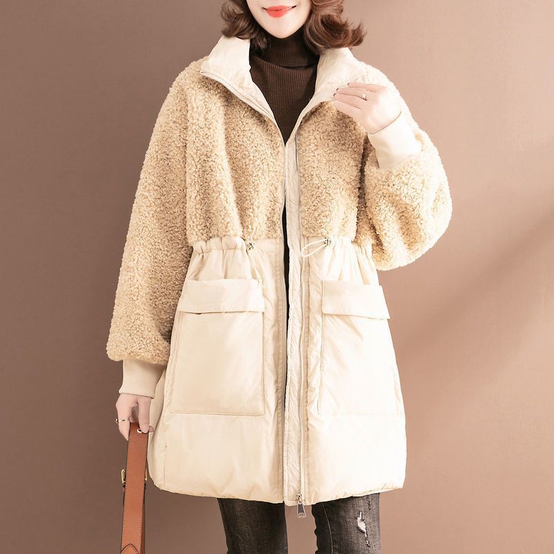Women’s winter coat, mid-length, with lambskin imitation details