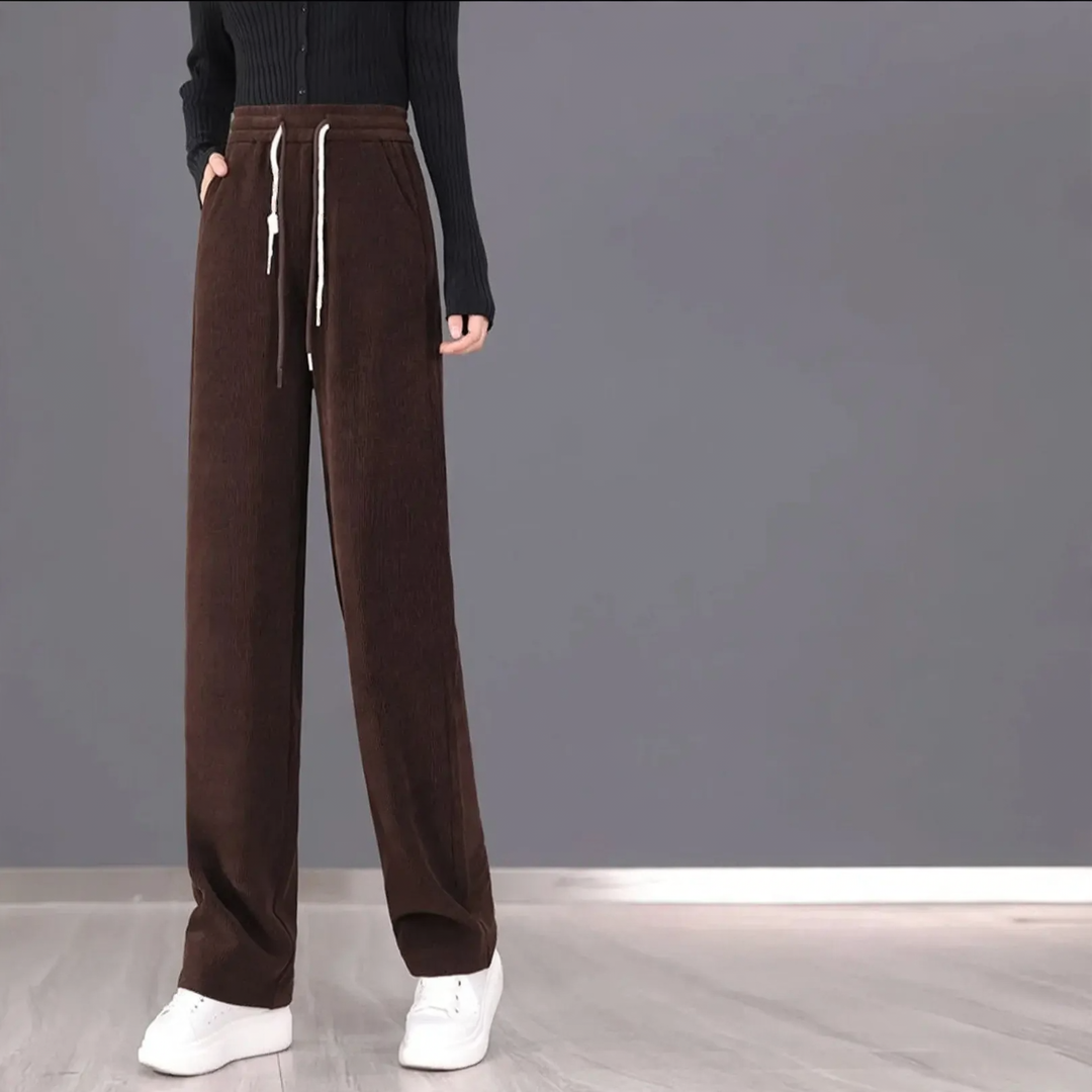 Padded corduroy jogging pants with high waistband