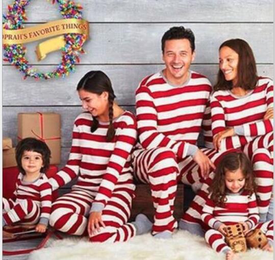 Family Pajama Set, striped, Christmas-themed