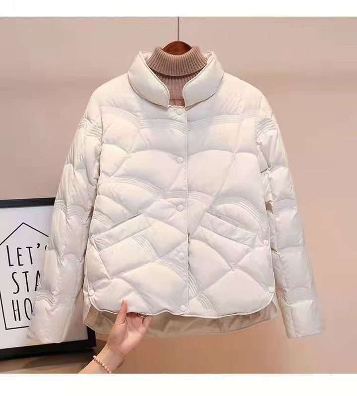 Lightweight, short down jacket for women, white duck down
