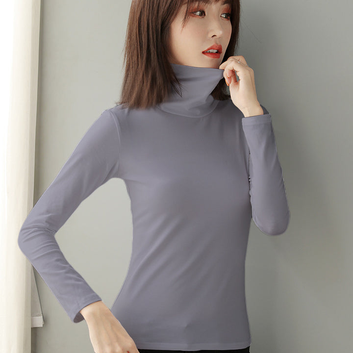 Women's Long Sleeve Base Layer Shirt, Cotton, Stand Collar, Fitted