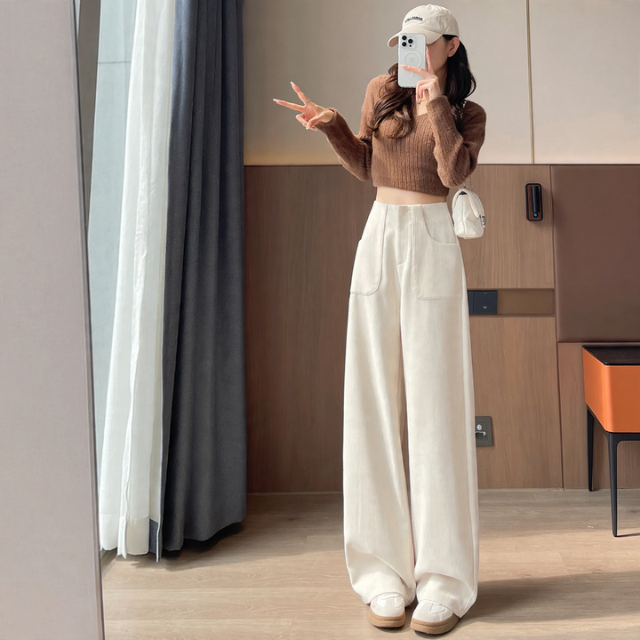 Padded corduroy trousers with wide leg