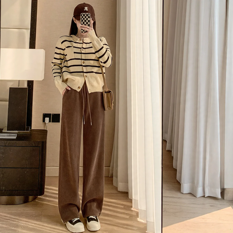 Chenille-Cord-Wide-Pants with High Waist