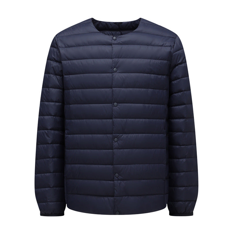 Unisex down jacket, lightweight, with adjustable neckline
