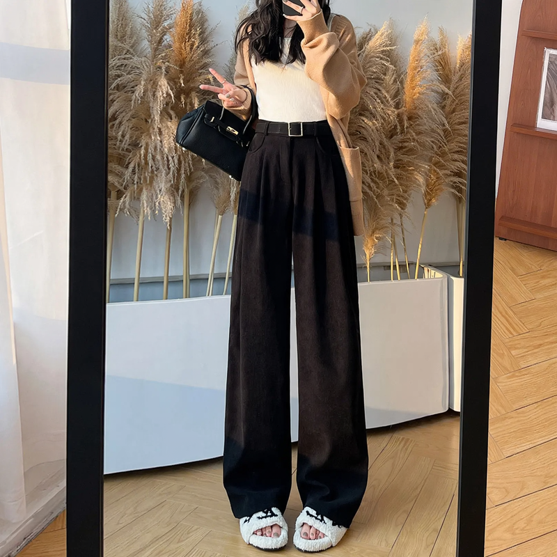 Kord-Pants, straight cut, high-waisted