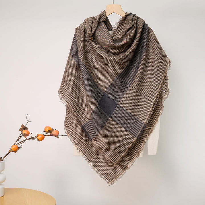 Square scarf made of merino wool with check pattern, 140x140 cm