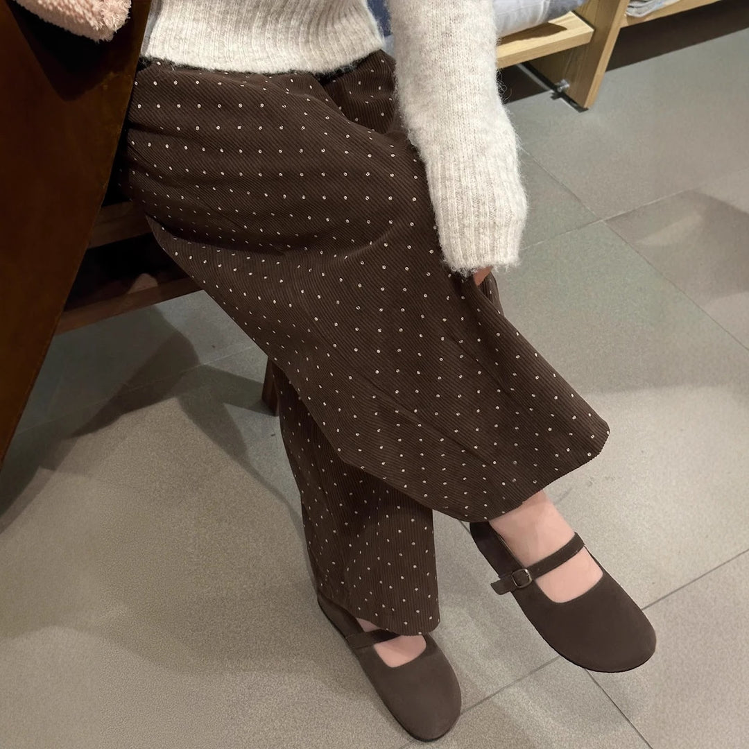Women's corduroy pants, 7/8 length, dotted, lined