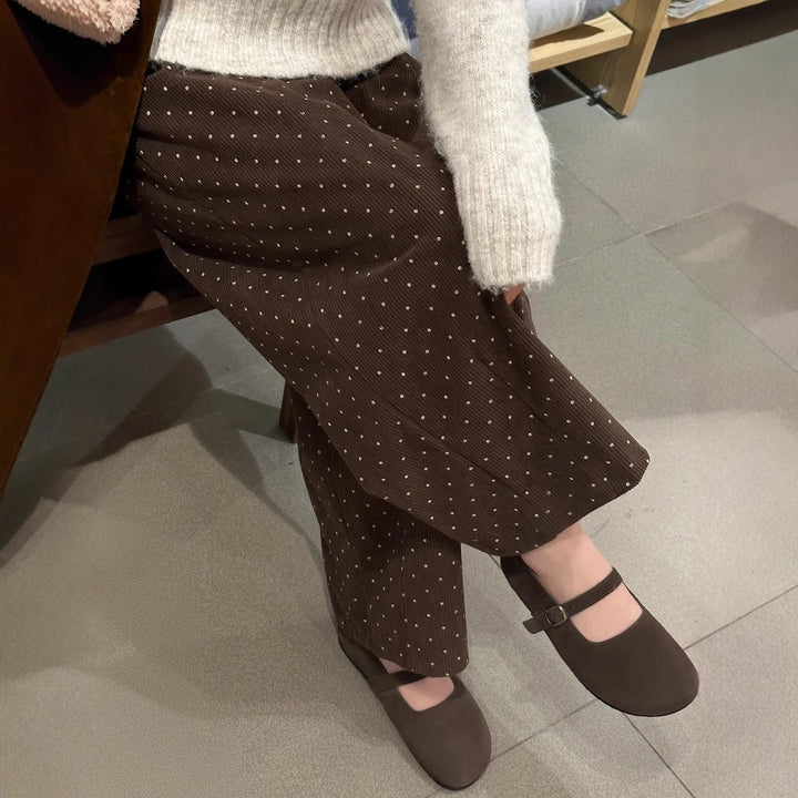 Women's corduroy pants, 7/8 length, dotted, lined