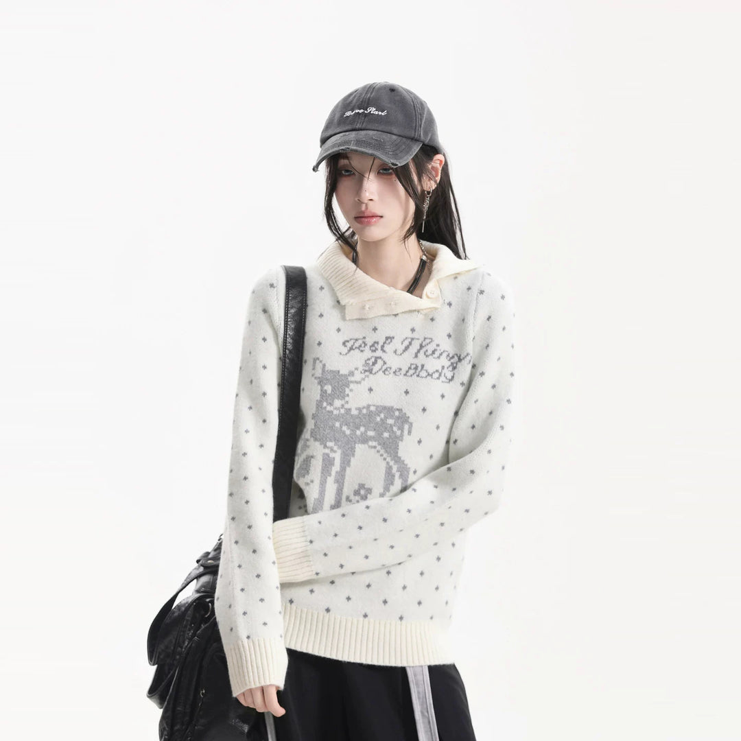 American sweater with snowflake jacquard