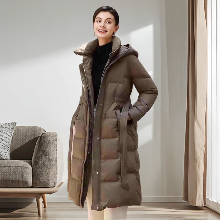 Women's down coat, mid-length, with duck down filling