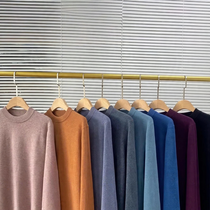 Men's wool knit sweater, various collar shapes