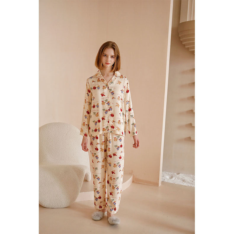 Women's Pajama Set, Satin Look, Christmas Bunny Print