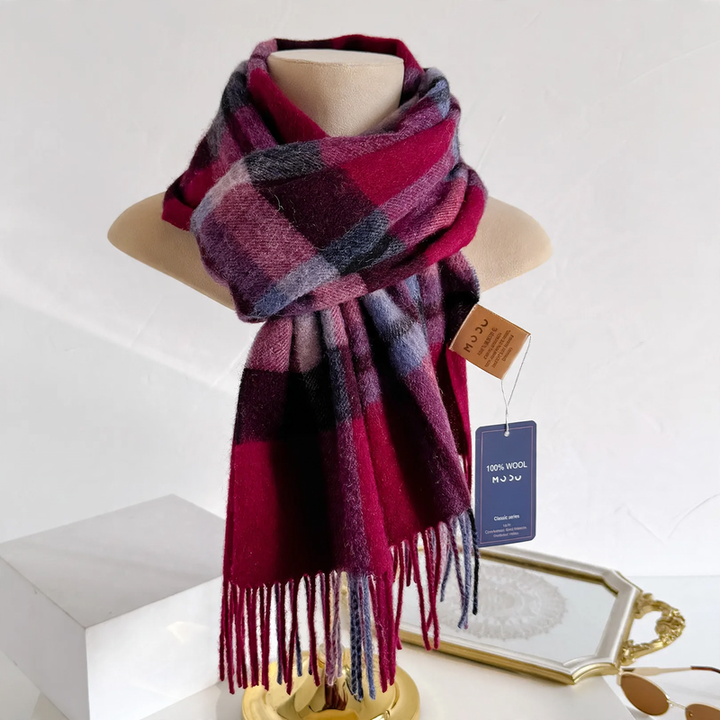 Wool scarf, checkered, 180x30cm, unisex