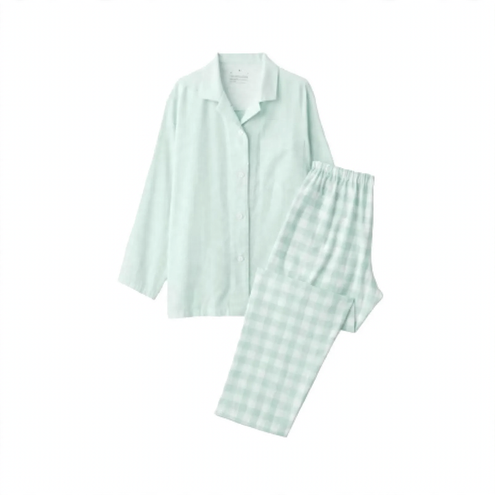 Double-layer cotton pajama set, checkered, Japanese style