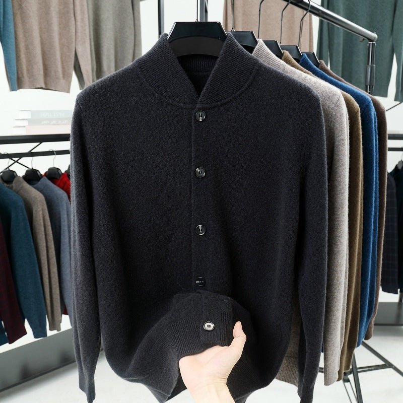 Men's cardigan with standing collar and buttons