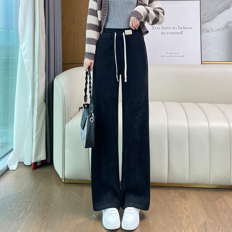 Chenille corduroy trousers with wide leg, lined