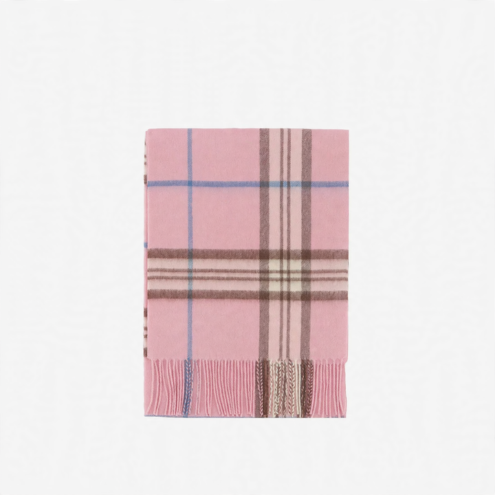 Checked wool scarf with fringes, 100% wool