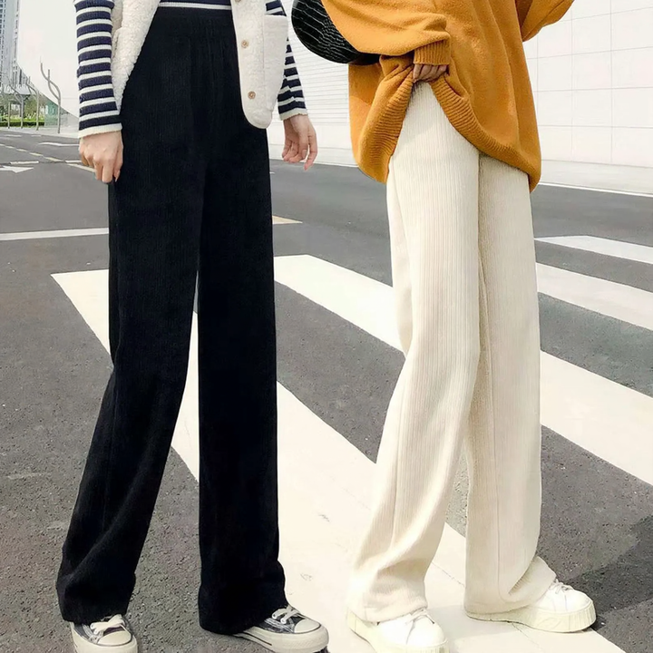 Cord-wide trousers for women, lined, high waistband