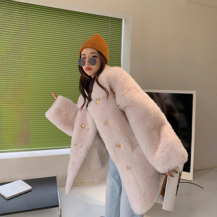 Mid-length lambskin coat for women