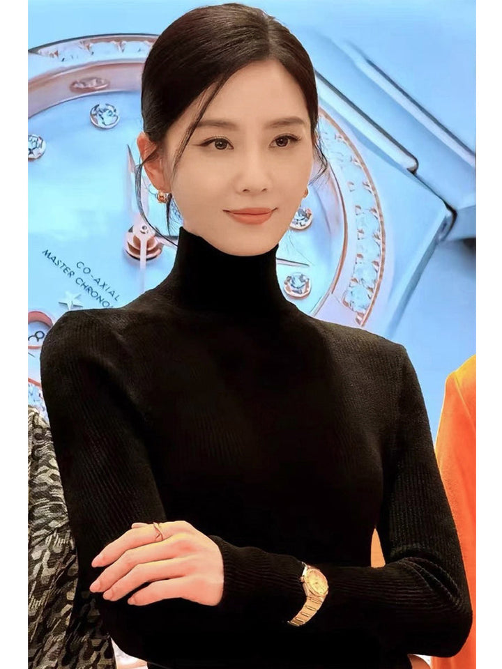 Women's knit sweater with stand-up collar, long-sleeved