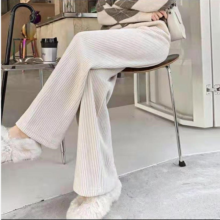 Flowing cord wide trousers with lining