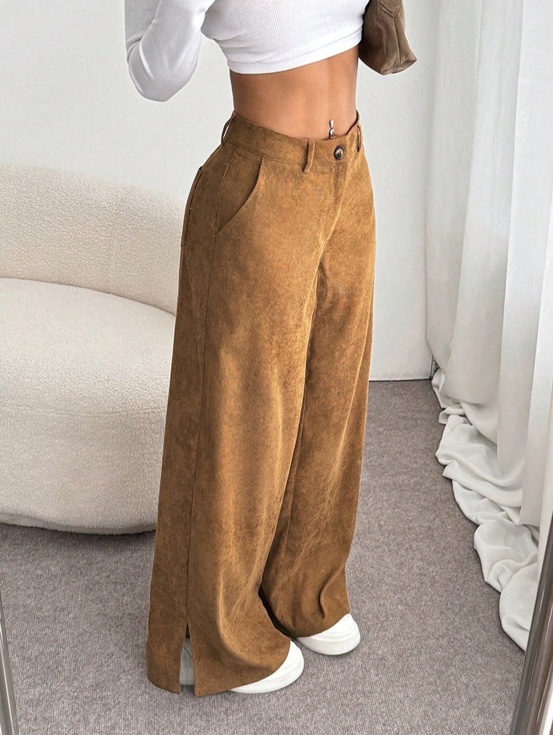Retro corduroy trousers with straight leg